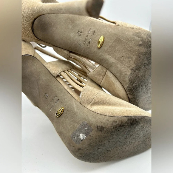 Sergio Rossi Beige/nude colored strappy heels with Ladder Detail sz 37 - Picture 11 of 13